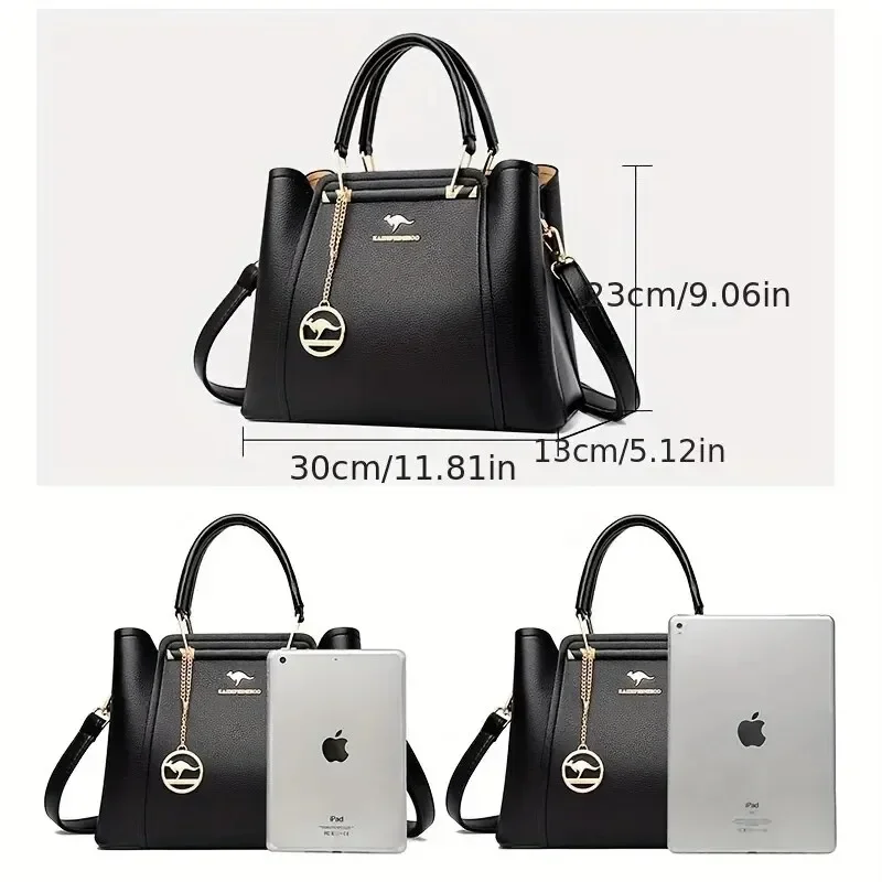 Fashion Women Soft PU Leather Handle Handbag Designer Shoulder Crossbody Bag Ladies Large Capacity Shopping Messenger Tote Bag - Image 2