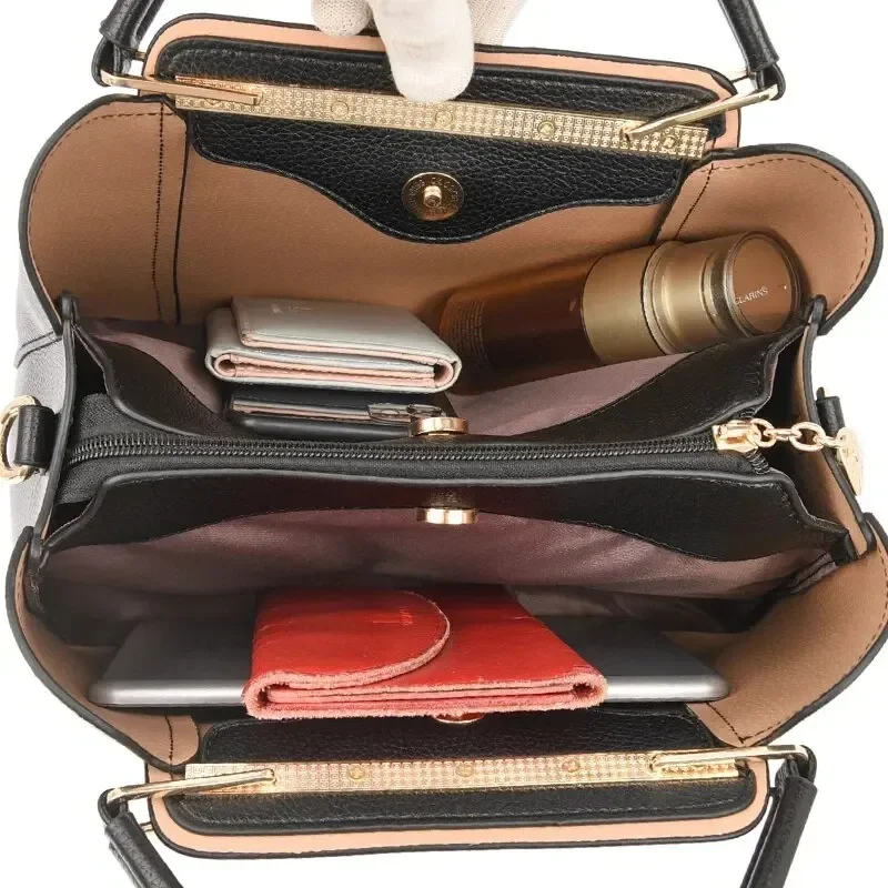 Fashion Women Soft PU Leather Handle Handbag Designer Shoulder Crossbody Bag Ladies Large Capacity Shopping Messenger Tote Bag - Image 5